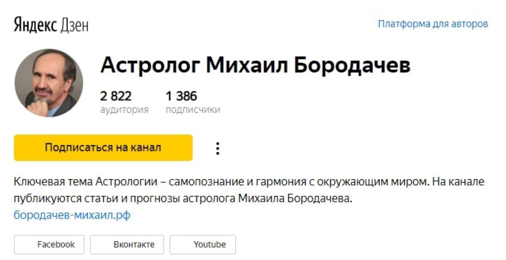 Деятельность Михаила Бородачева на Яндекс Дзен